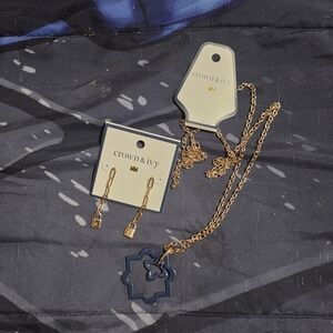 Crown & Ivy Gold and Blue Necklace and Earrings Set